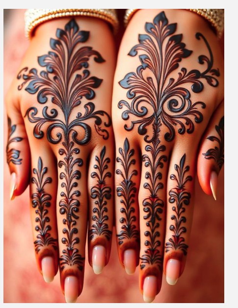 Detailed mehendi artwork on both hands