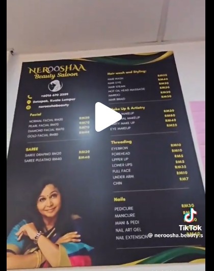 Neeroshaa Beauty Saloon service board